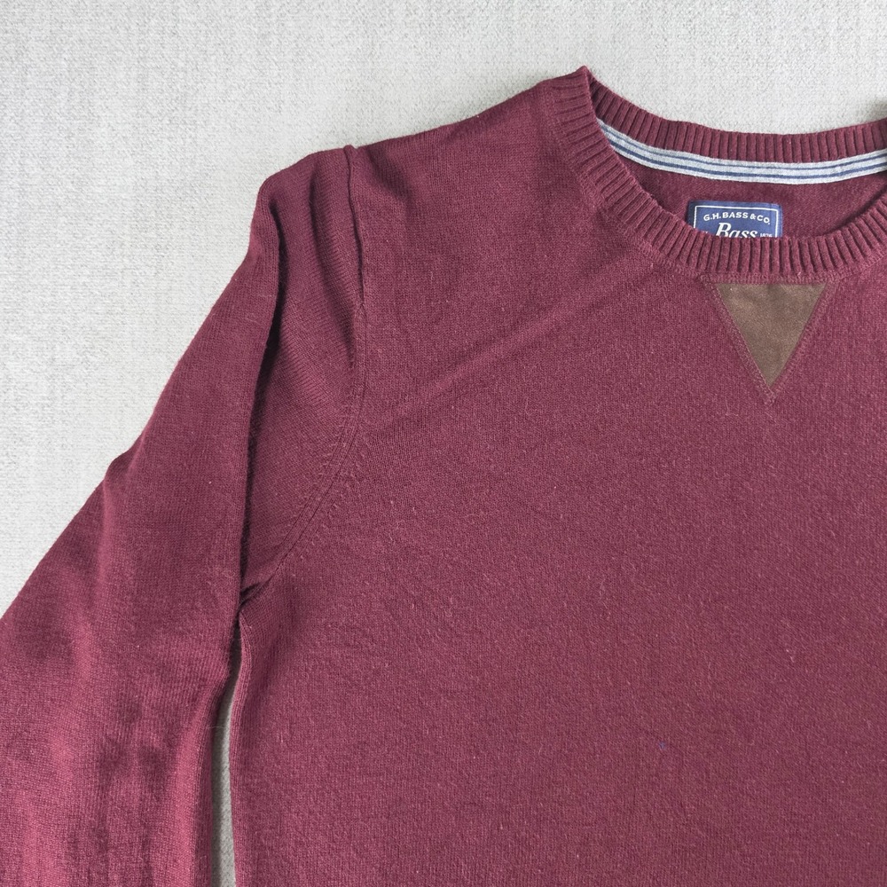 G.H. Bass & Co. Sweater Mens Medium Burgundy Crewneck Cotton Blend Faux Suede V - Picture 8 of 16